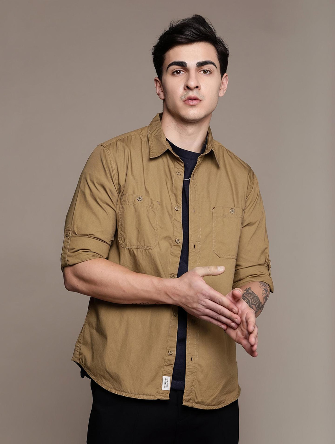 Image of Roadster Men Solid Casual Brown Shirt