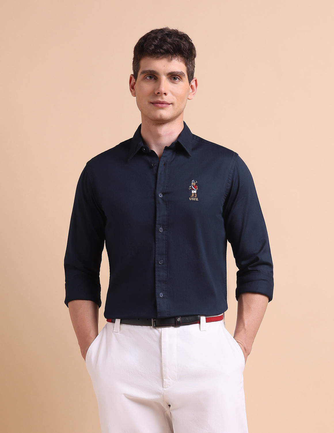 Image of U.S. POLO ASSN. Men Solid Casual Blue Shirt