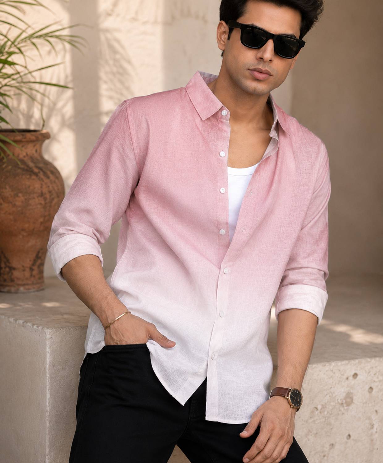 Dada Men Dyed/Ombre Casual Pink Shirt - Image 1
