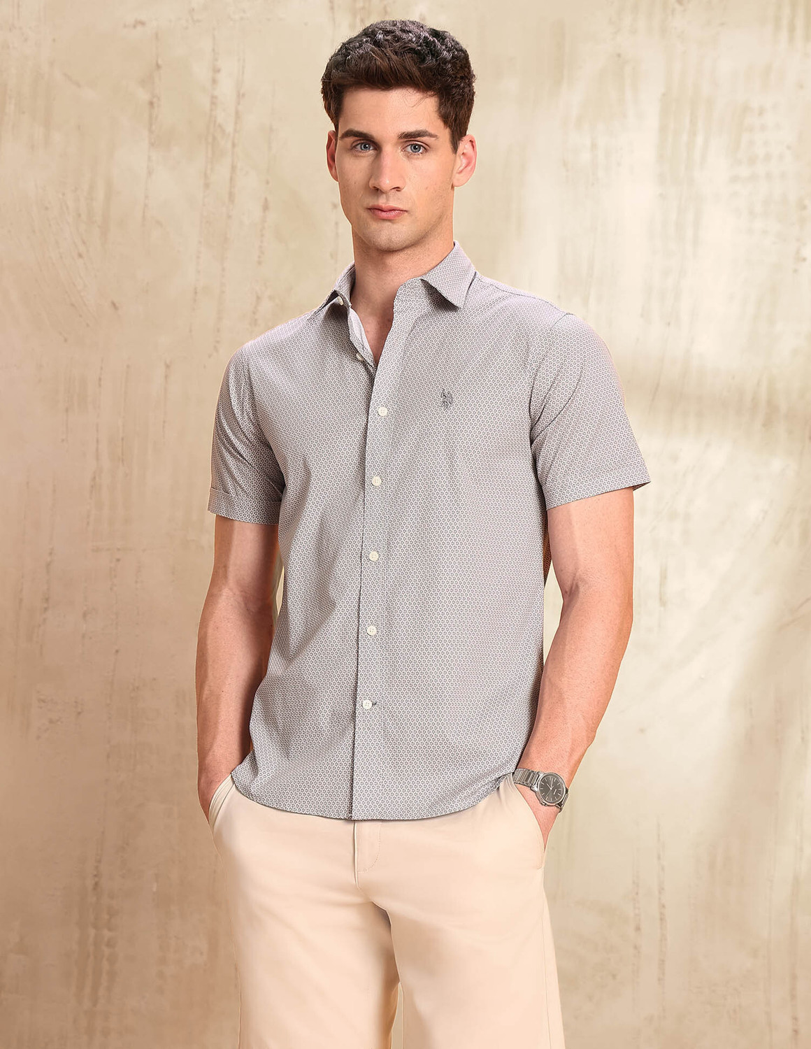Image of U.S. POLO ASSN. Men Floral Print Casual Brown Shirt