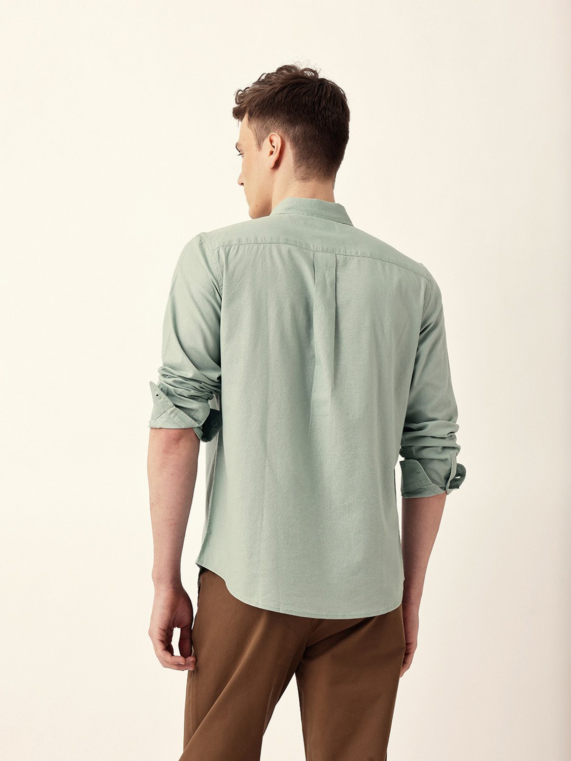 Image of THE BEAR HOUSE Men Solid Casual Green Shirt