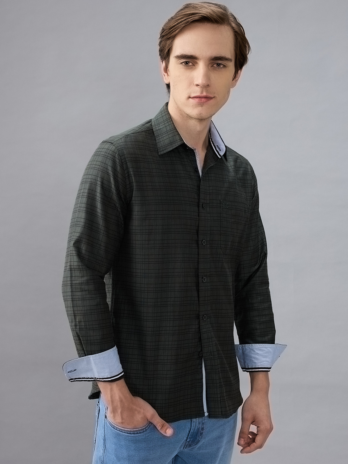 Image of Kenneth Cole Men Checkered Casual Black Shirt