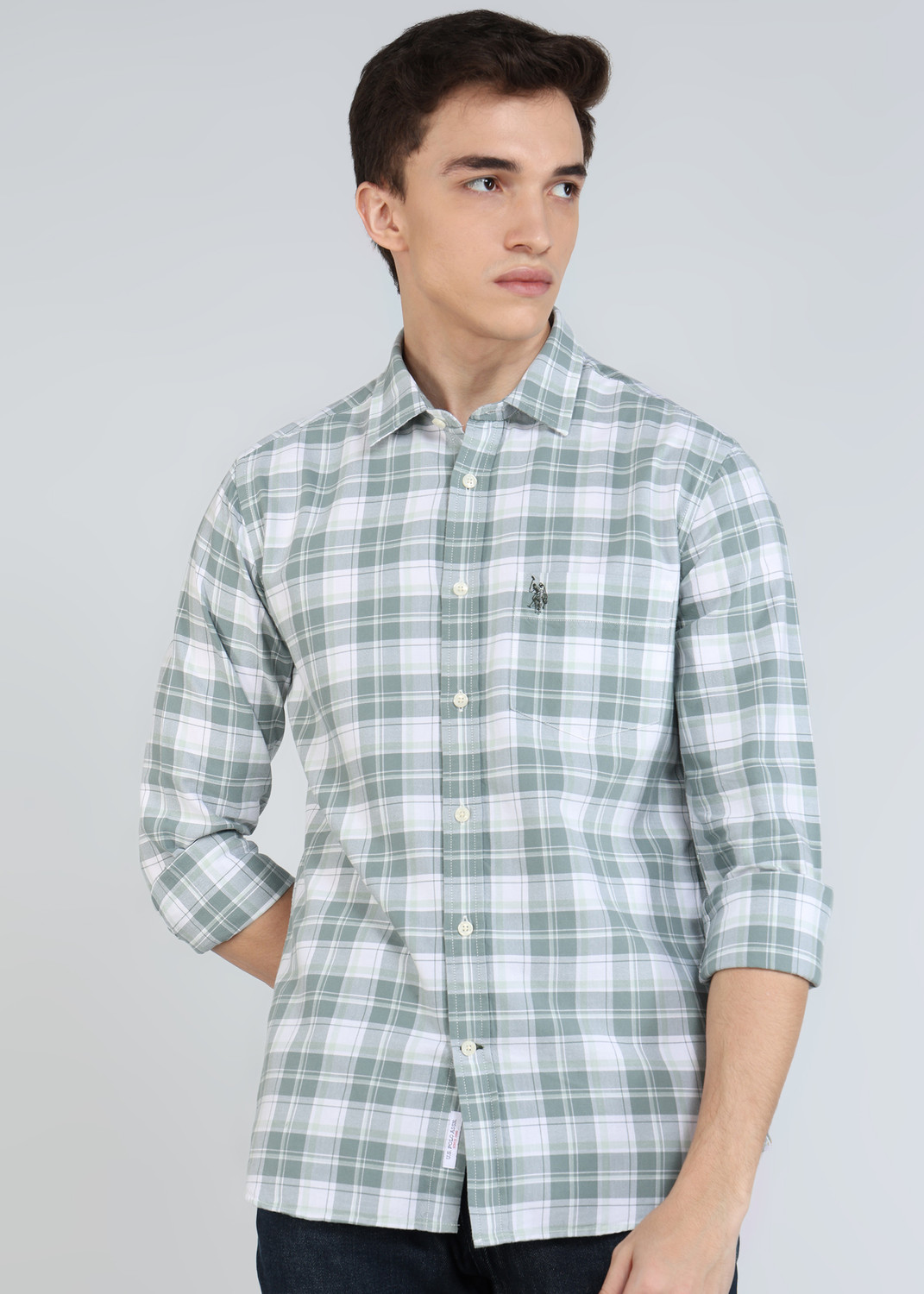 Image of U.S. POLO ASSN. Men Solid Casual Green Shirt