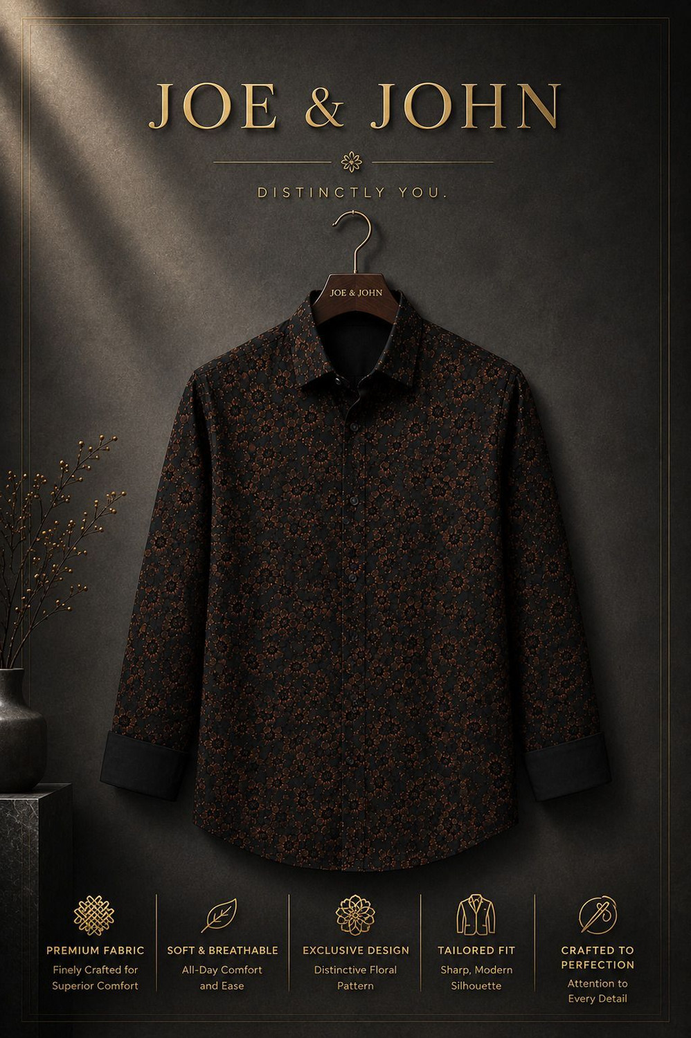 Image of JOE & JOHN Men Printed Casual Black Shirt