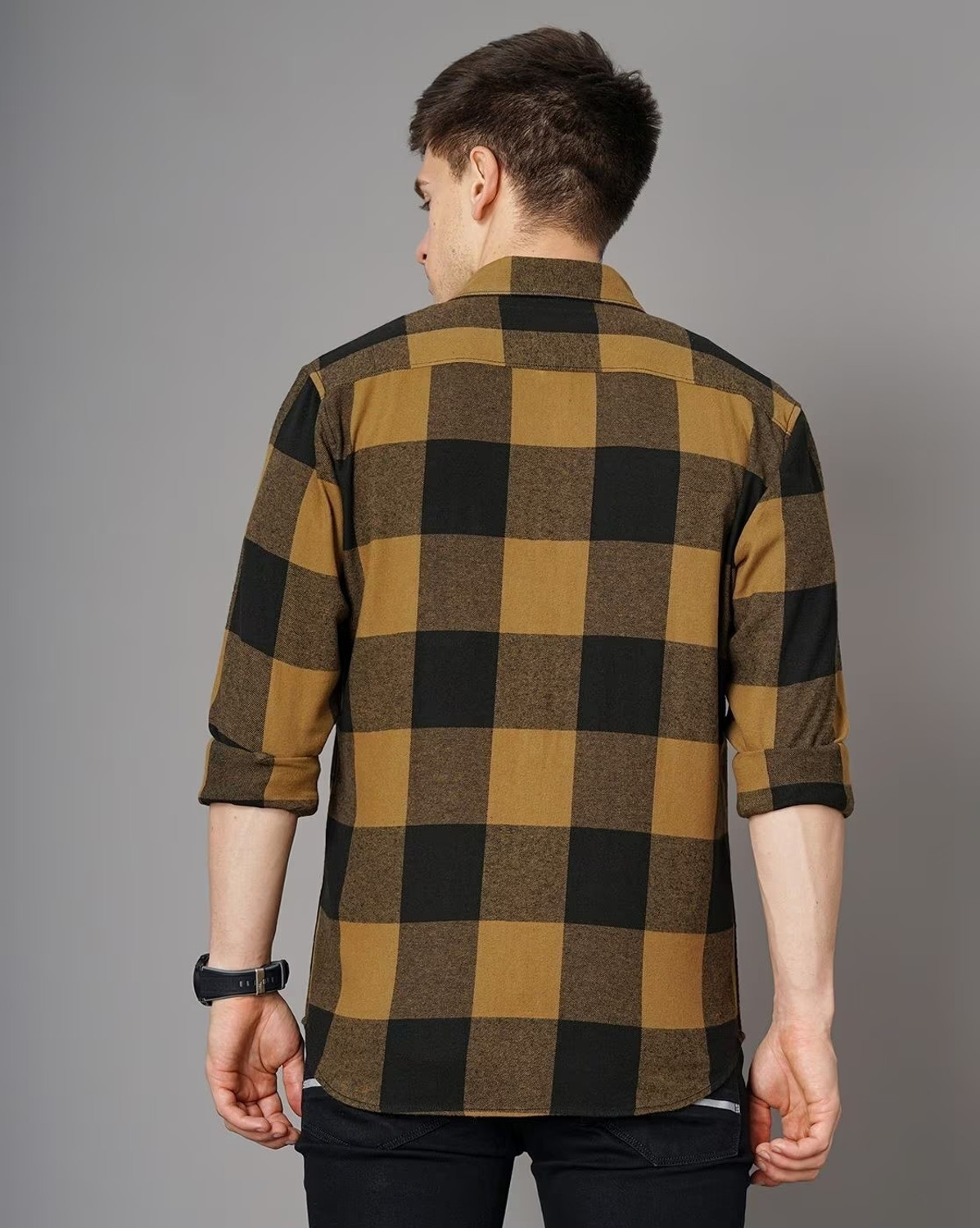 Image of British Club Men Checkered Casual Yellow, Black Shirt