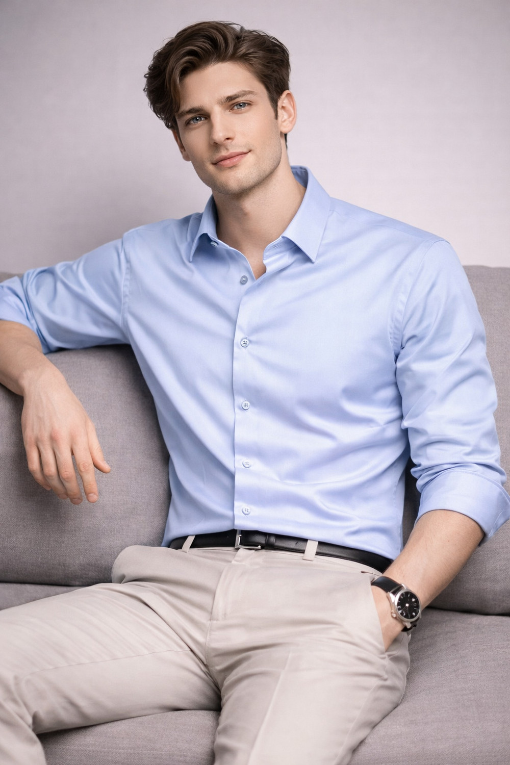 Image of BROCON Men Solid Party Blue Shirt