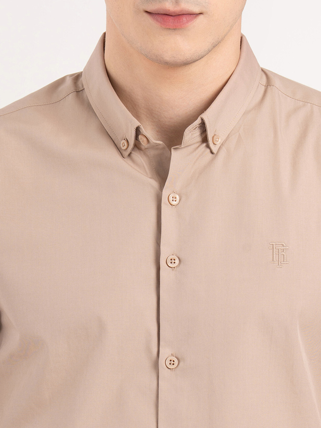 Image of RED TAPE Men Solid Casual Beige Shirt