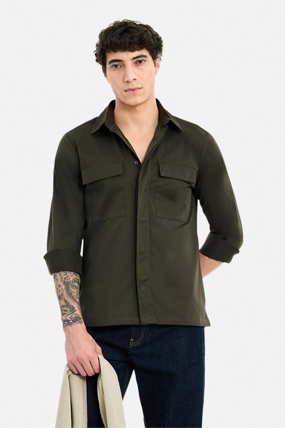 Image of Snitch Men Regular Fit Solid Spread Collar Casual Shirt