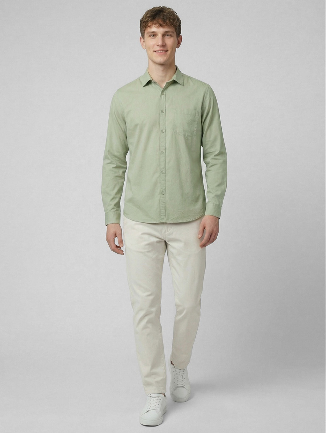 Image of R&B Men Solid Casual Green Shirt