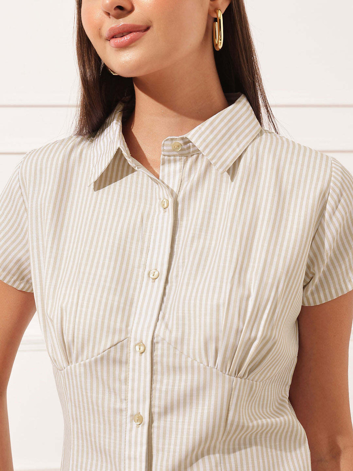 Image of STREET9 Women Regular Fit Striped Casual Shirt