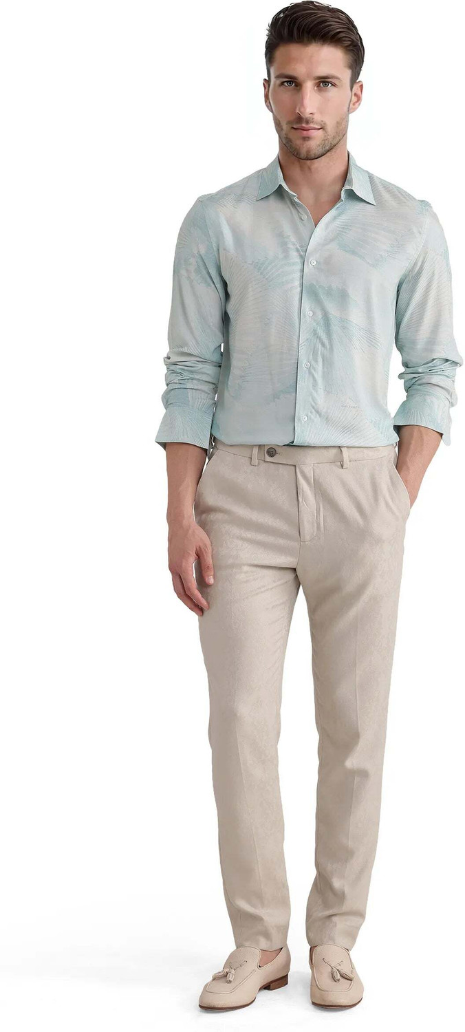 Image of RARE RABBIT Men Printed Casual Blue Shirt