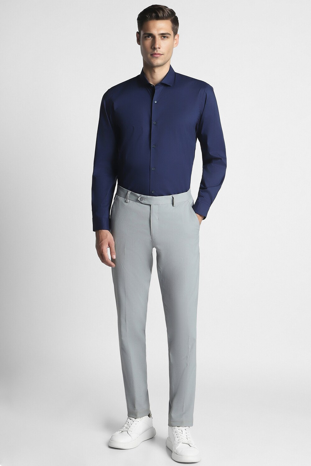Image of PETER ENGLAND Men Solid Casual Dark Blue Shirt