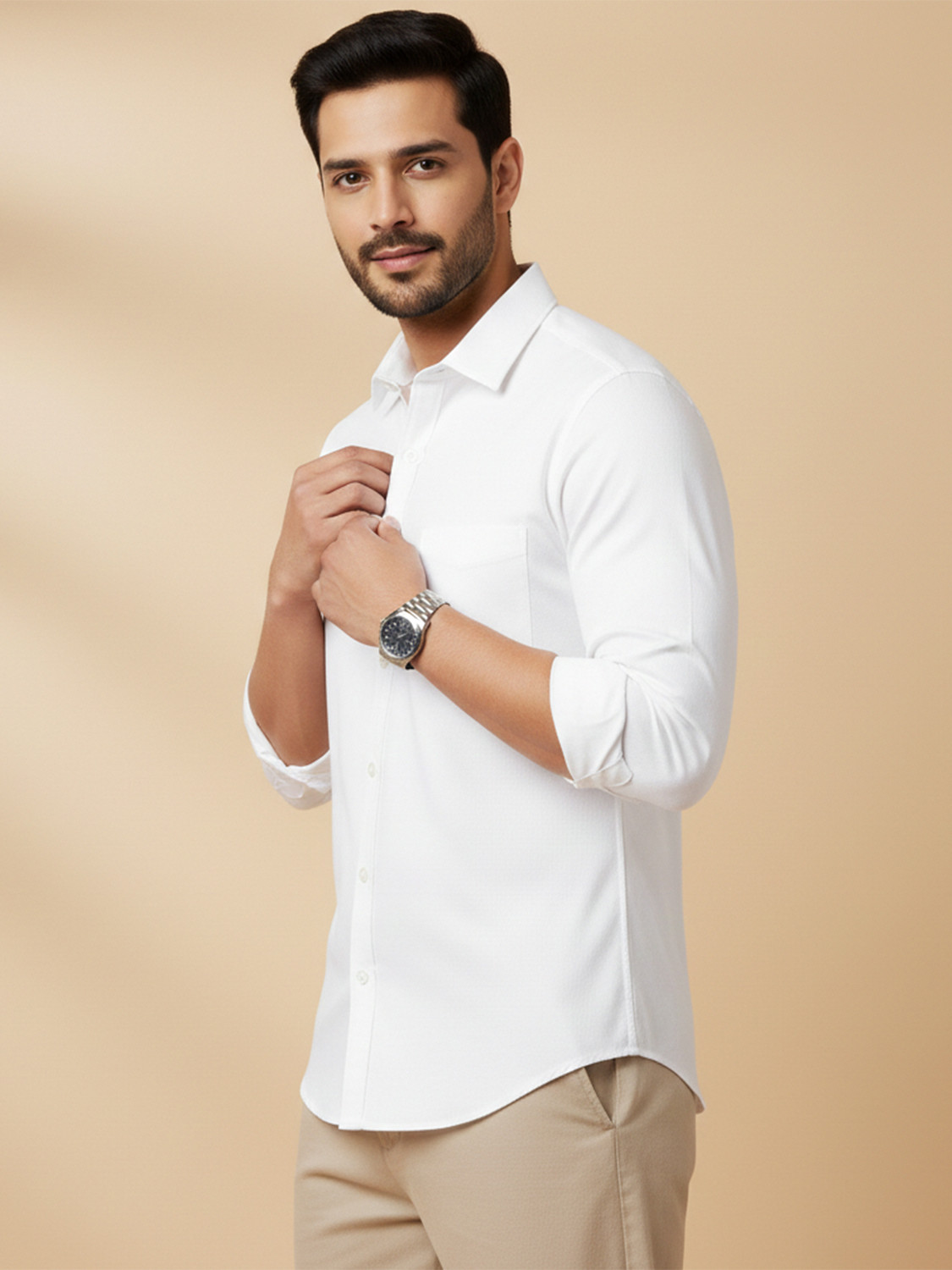 Image of METRONAUT Men Solid Casual White Shirt