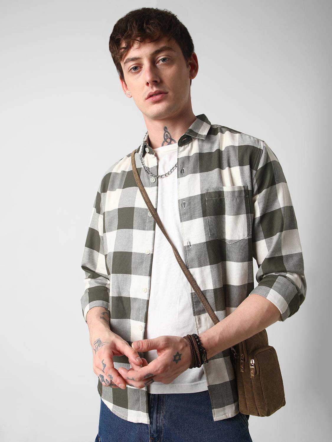 VASTRADO Men Checkered Dark Green Casual Shirt - Image 5