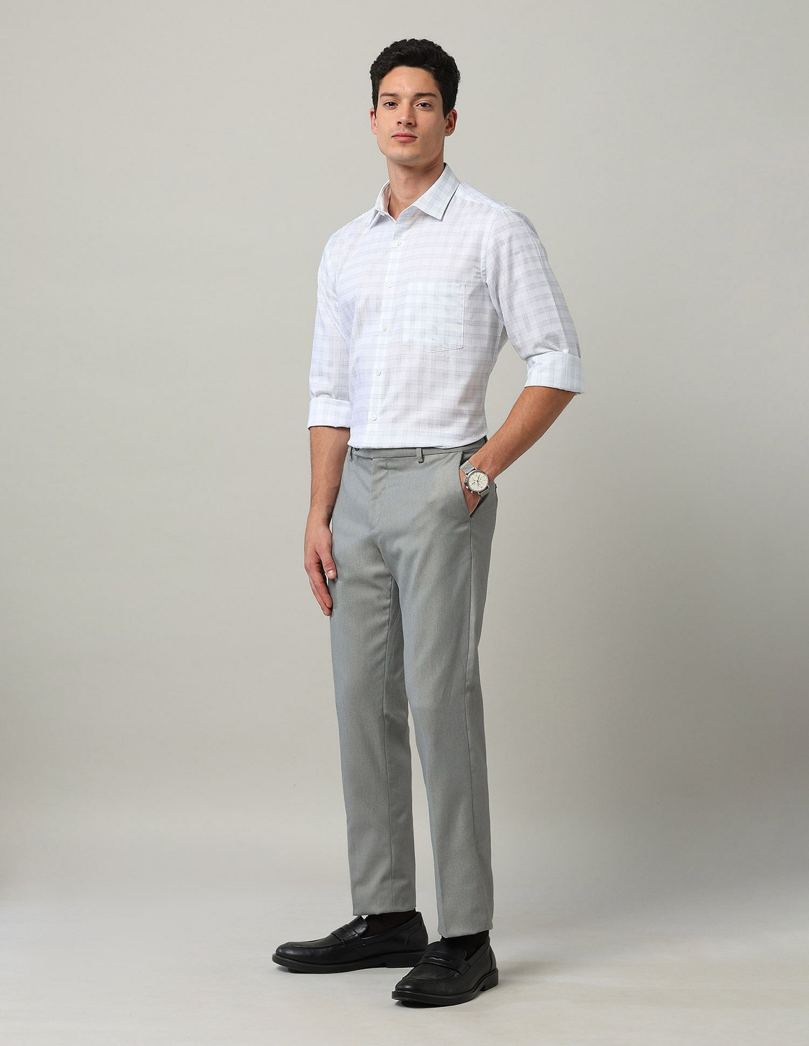 Image of ARROW Men Regular Fit Checkered Spread Collar Formal Shirt