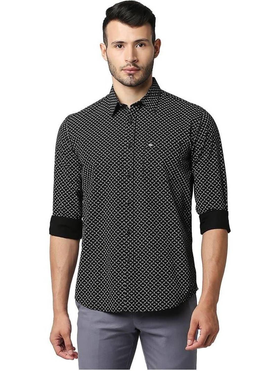 BASICS Men Printed Casual Grey Shirt