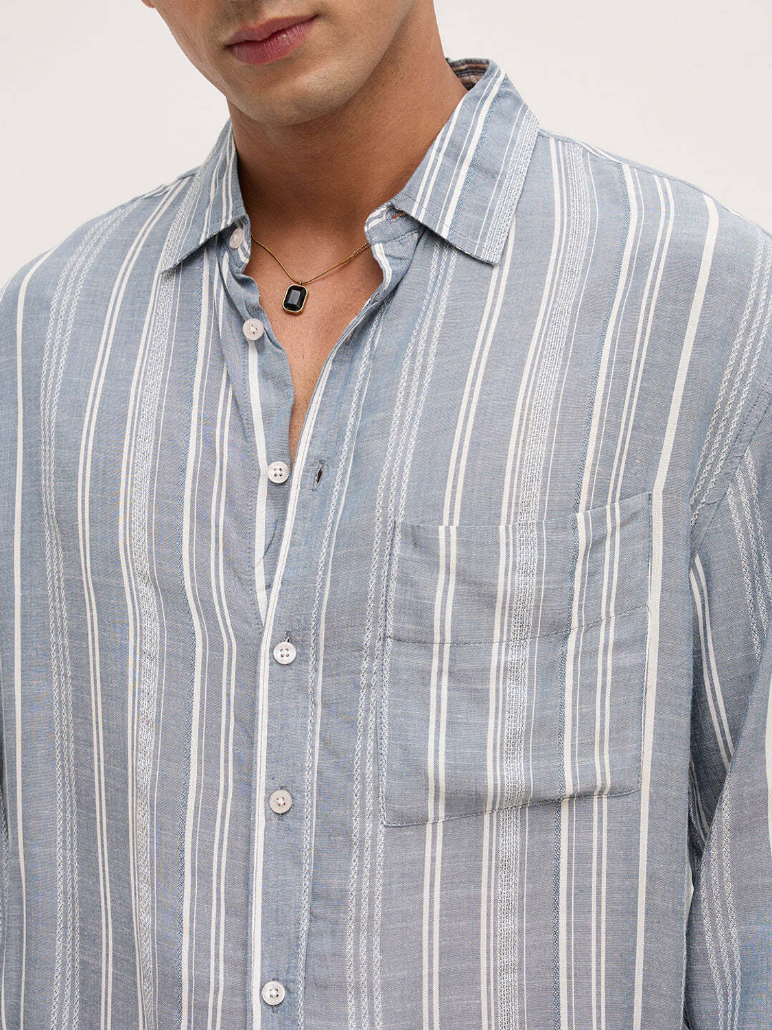 Image of VASTRADO Men Oversized Fit Striped Cut Away Collar Casual Shirt
