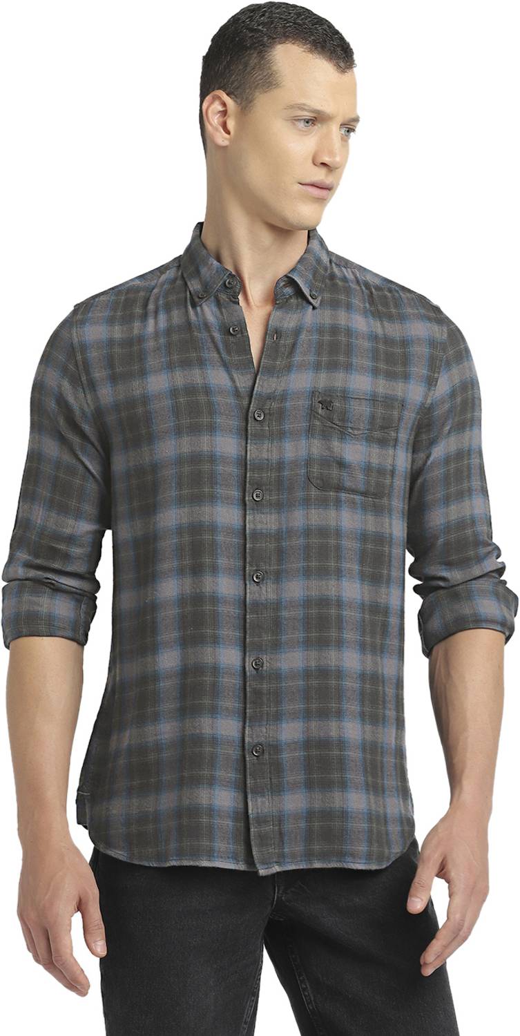 THE BEAR HOUSE Men Checkered Casual Light Blue, Black, Grey Shirt