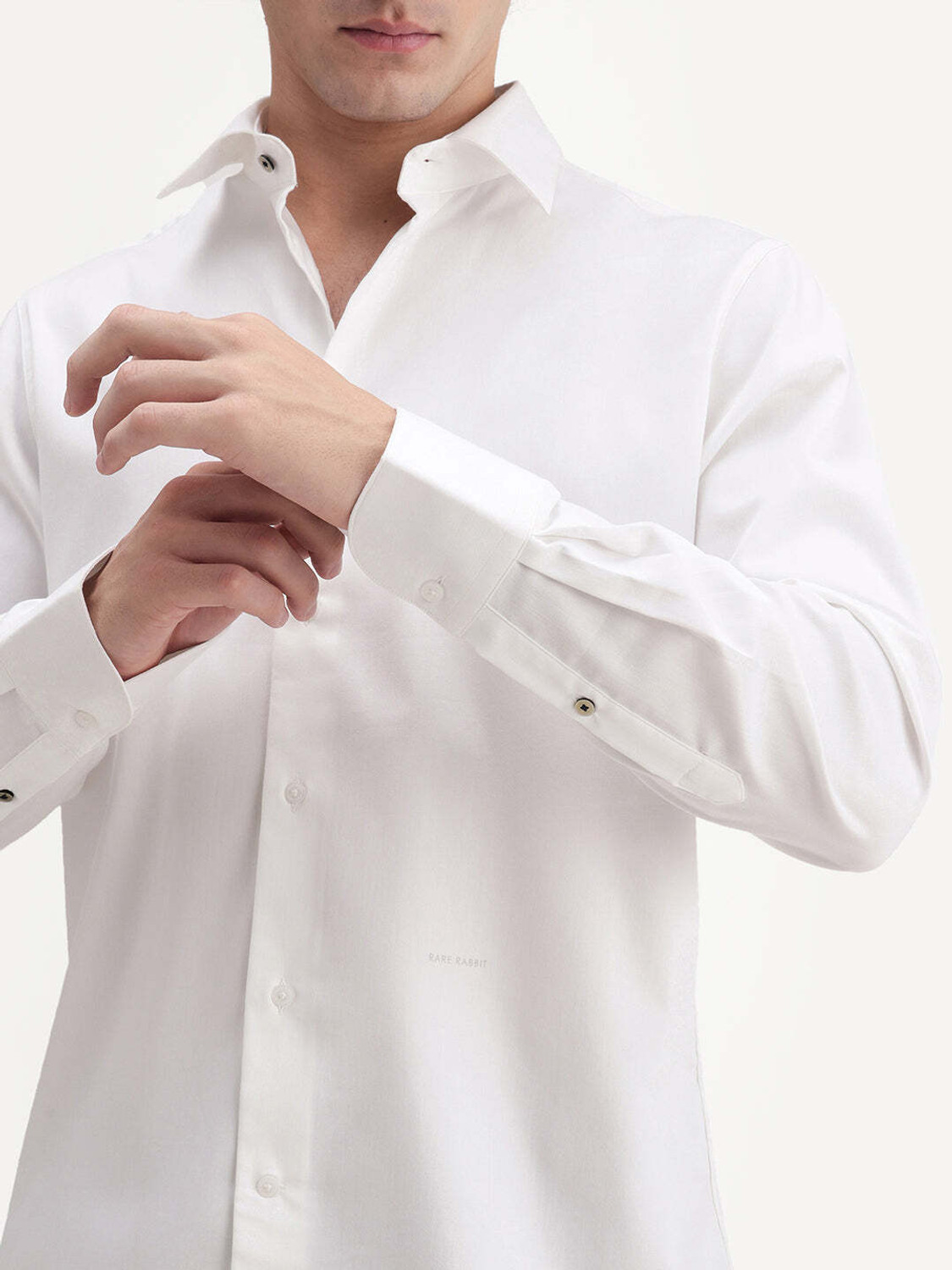 Image of RARE RABBIT Men Solid Casual White Shirt