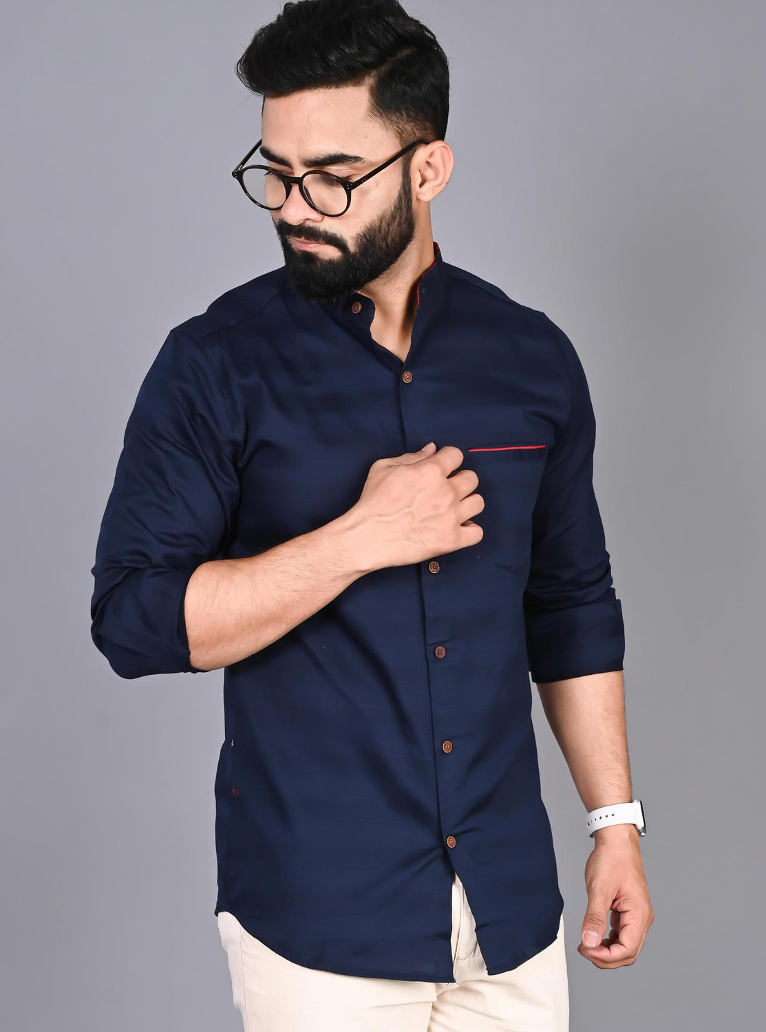 Image of FUBAR Men Printed Casual Dark Blue Shirt