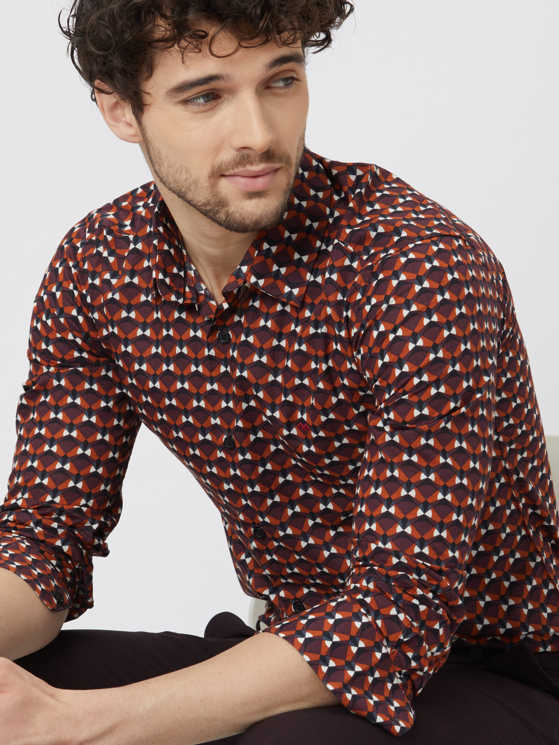Image of MUFTI Men Geometric Print Casual Red Shirt