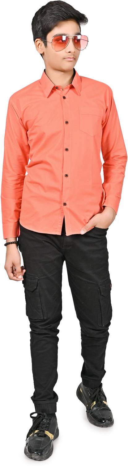 barkatdesigningplanet Boys Solid Casual Orange Shirt