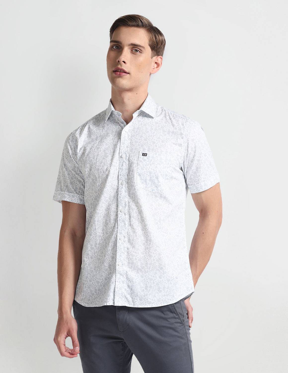 Arrow Sport Men Printed Casual Grey, White Shirt