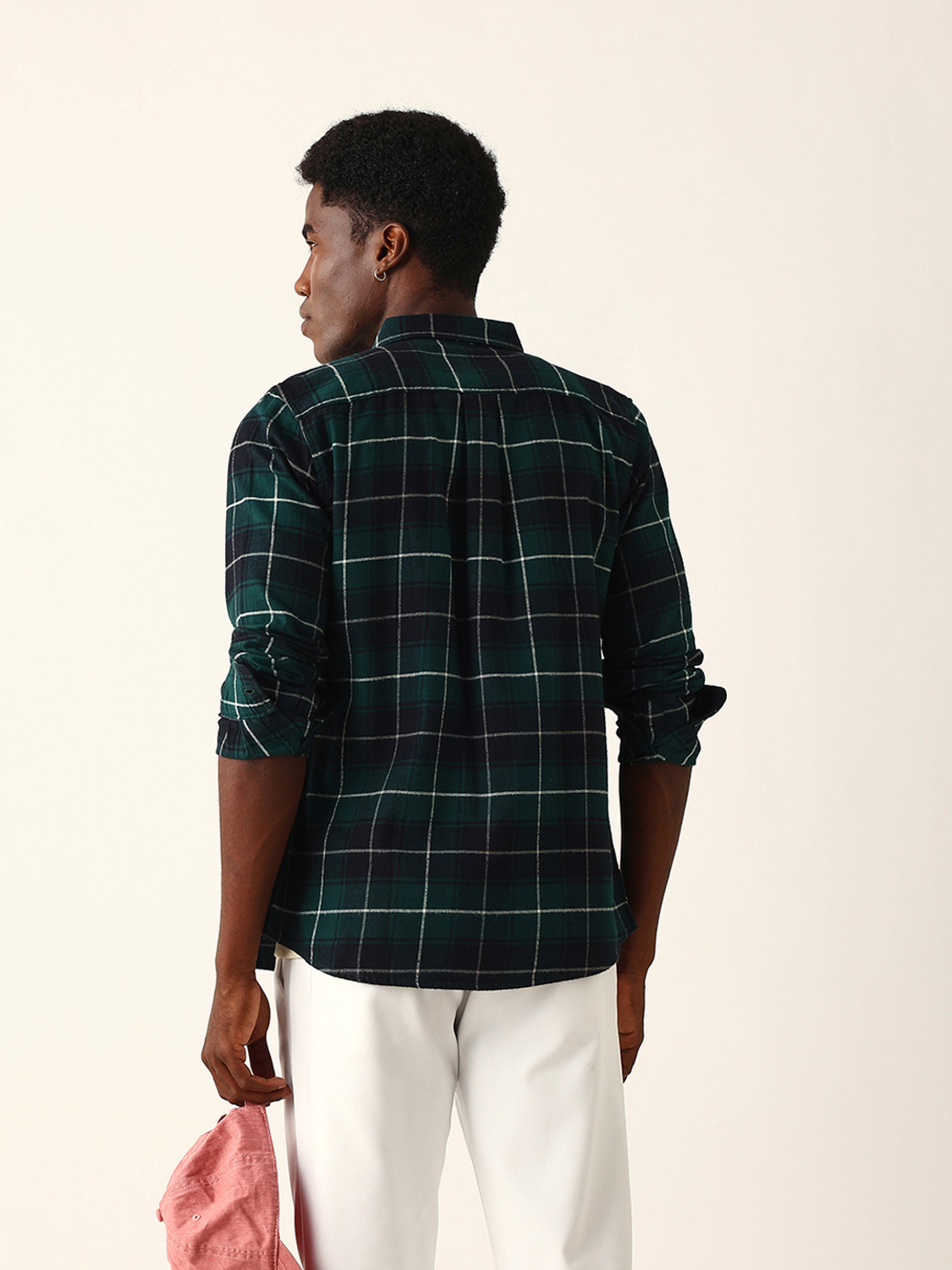 Image of THE BEAR HOUSE Men Checkered Casual Green Shirt