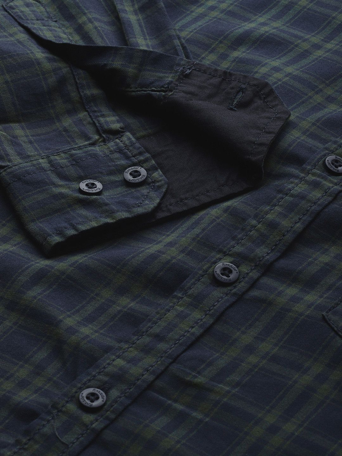 Image of Roadster Men Checkered Casual Dark Blue Shirt