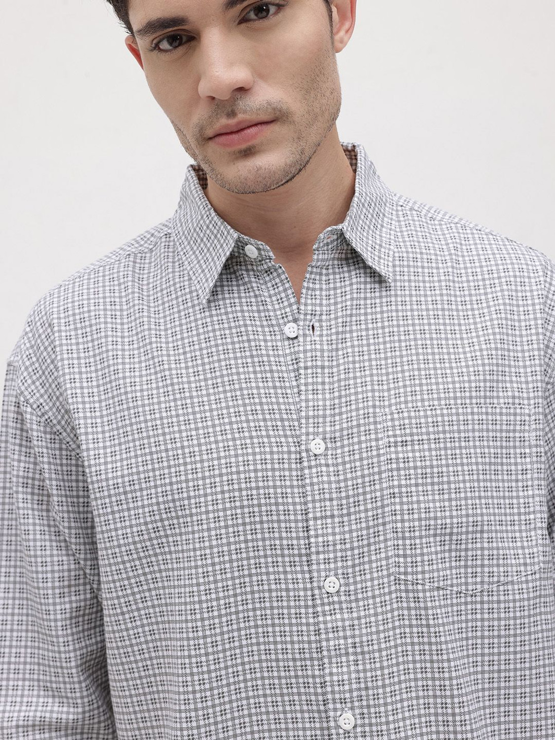 Image of Roadster Men Checkered Casual White Shirt