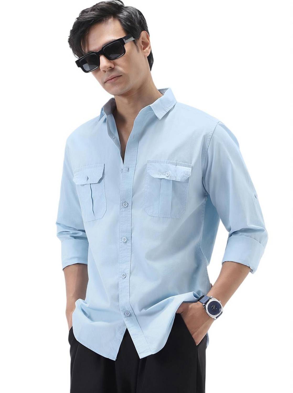 Urbano Fashion Men's Solid Spread Collar Casual Shirt - Image 1