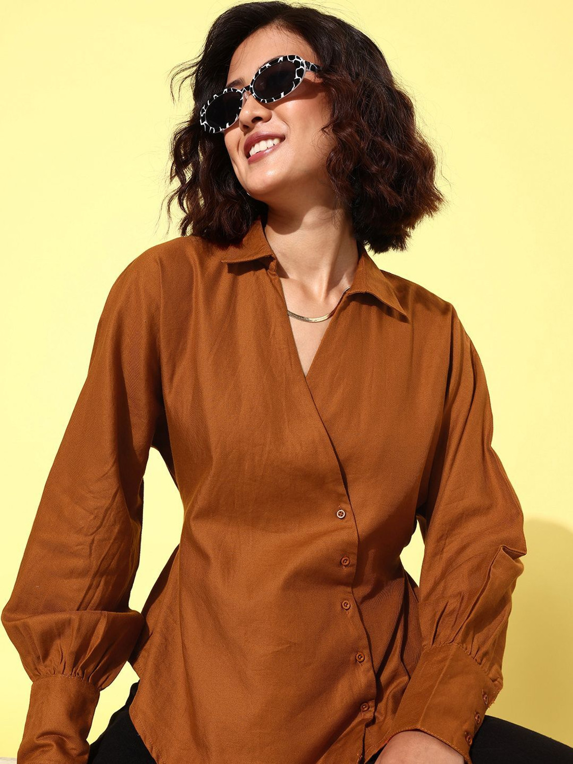 Image of Roadster Women Solid Casual Brown Shirt
