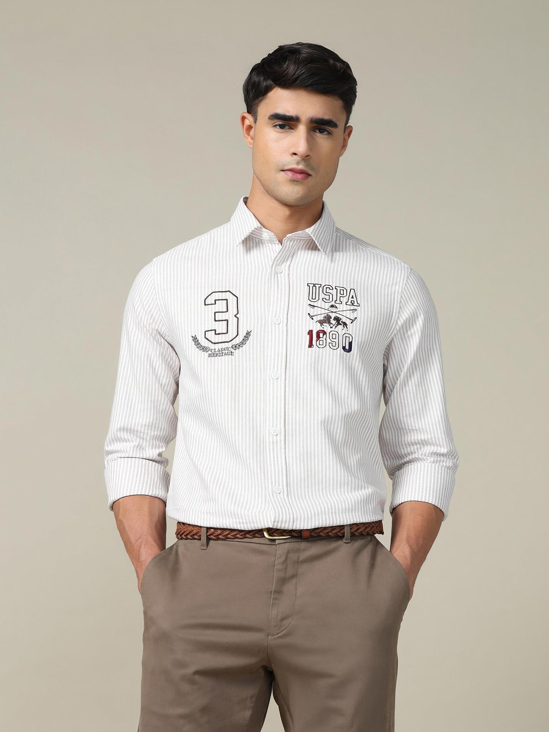 Image of U.S. POLO ASSN. Men Striped Casual Brown Shirt