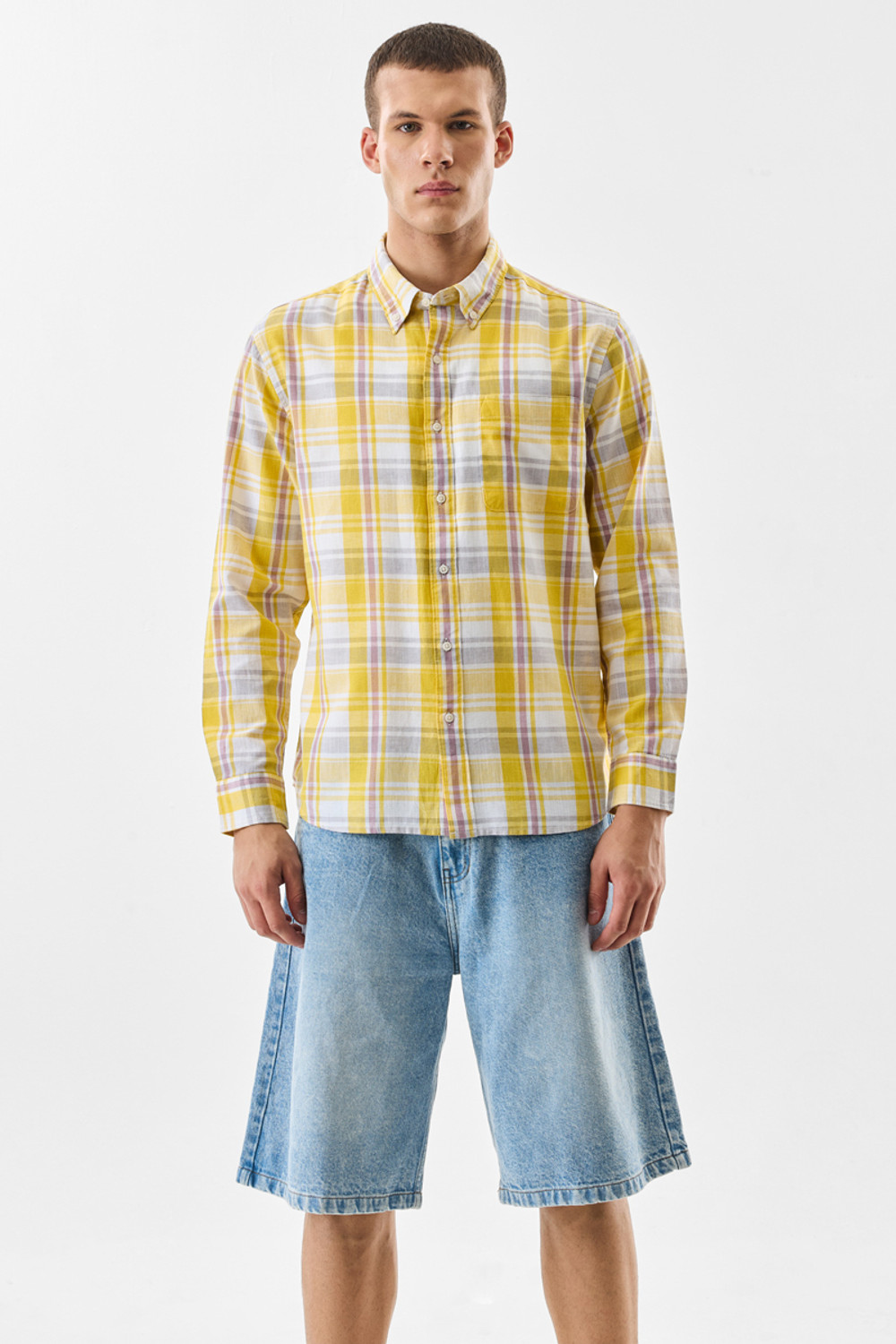 Image of Snitch Men Checkered Casual Yellow Shirt