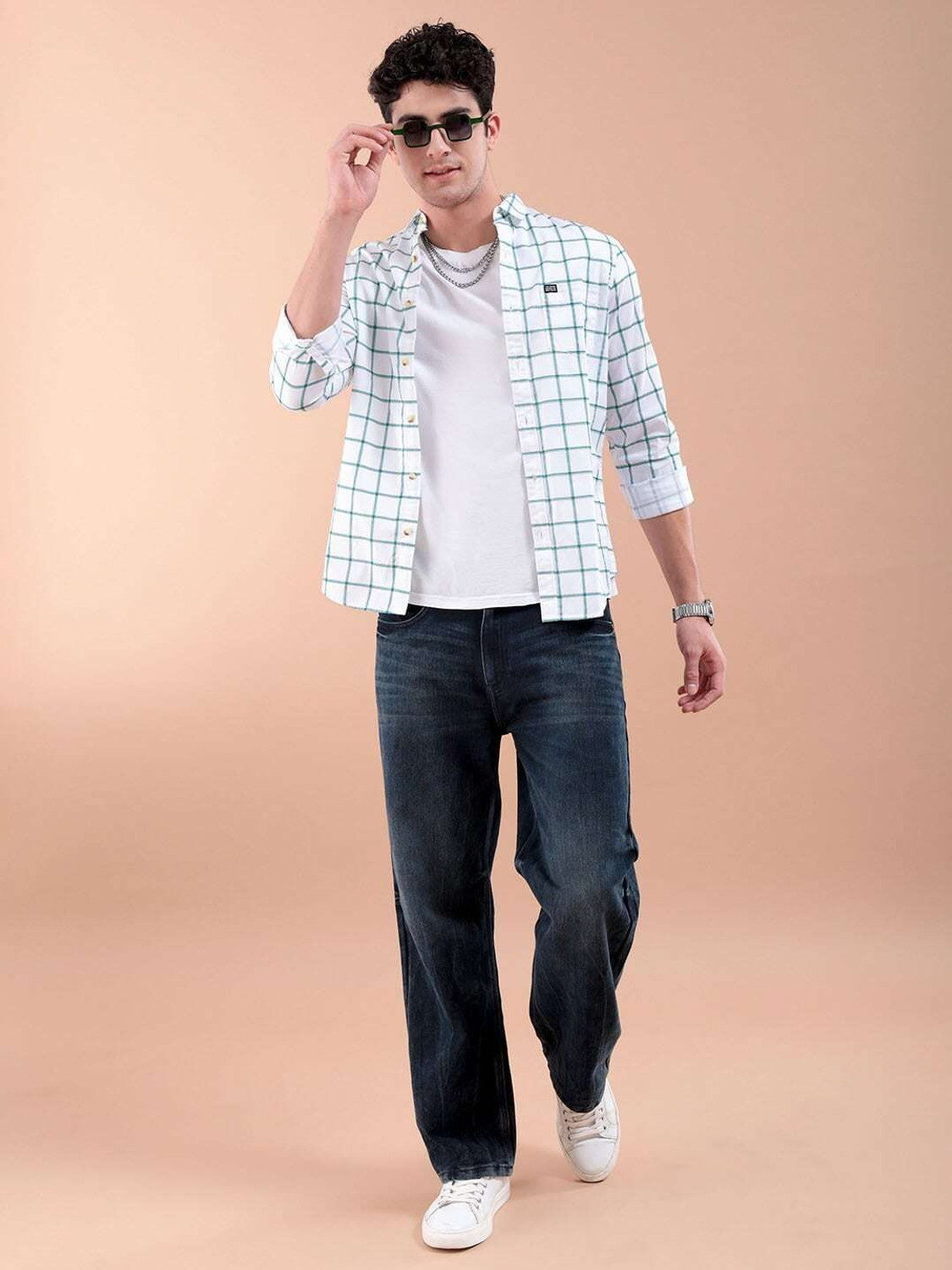 Image of The Indian Garage Co. Men Checkered Casual White Shirt
