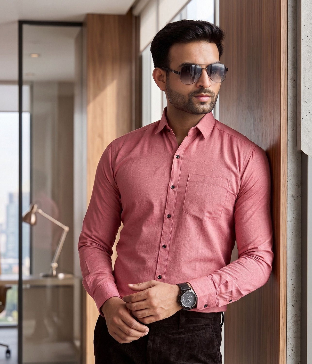 Image of STONEBERG Men Solid Formal Pink Shirt