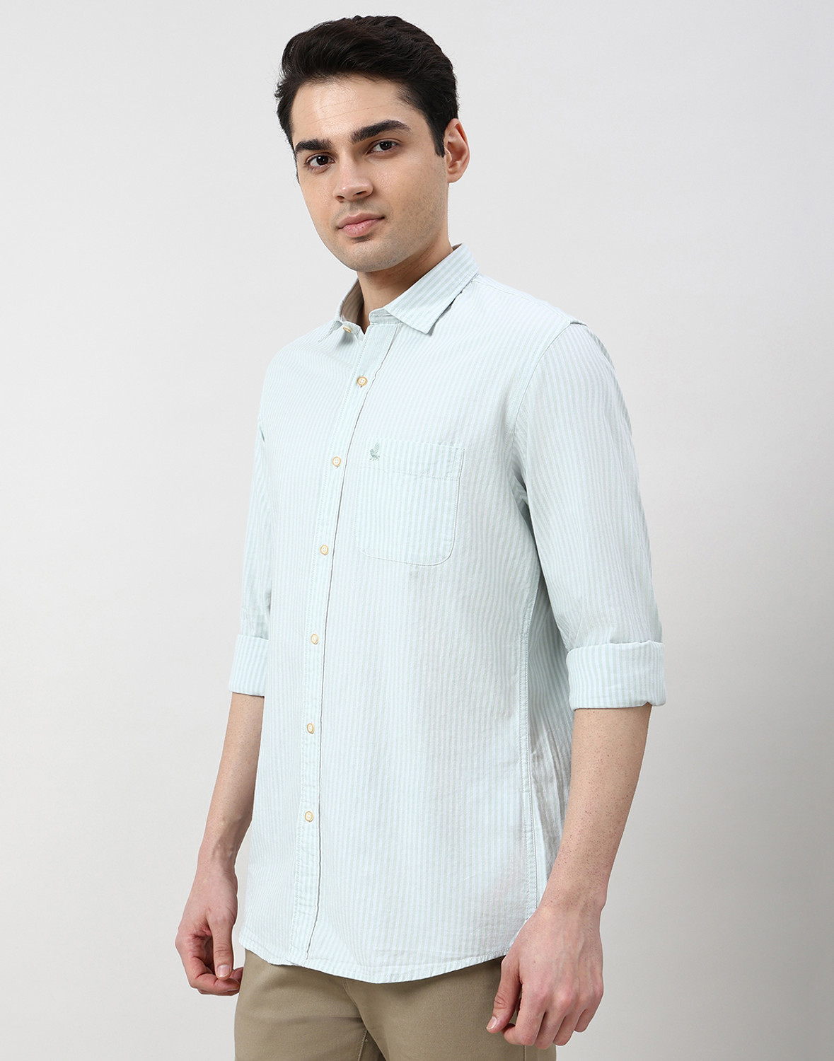 Image of PETER ENGLAND Men Striped Casual Green Shirt