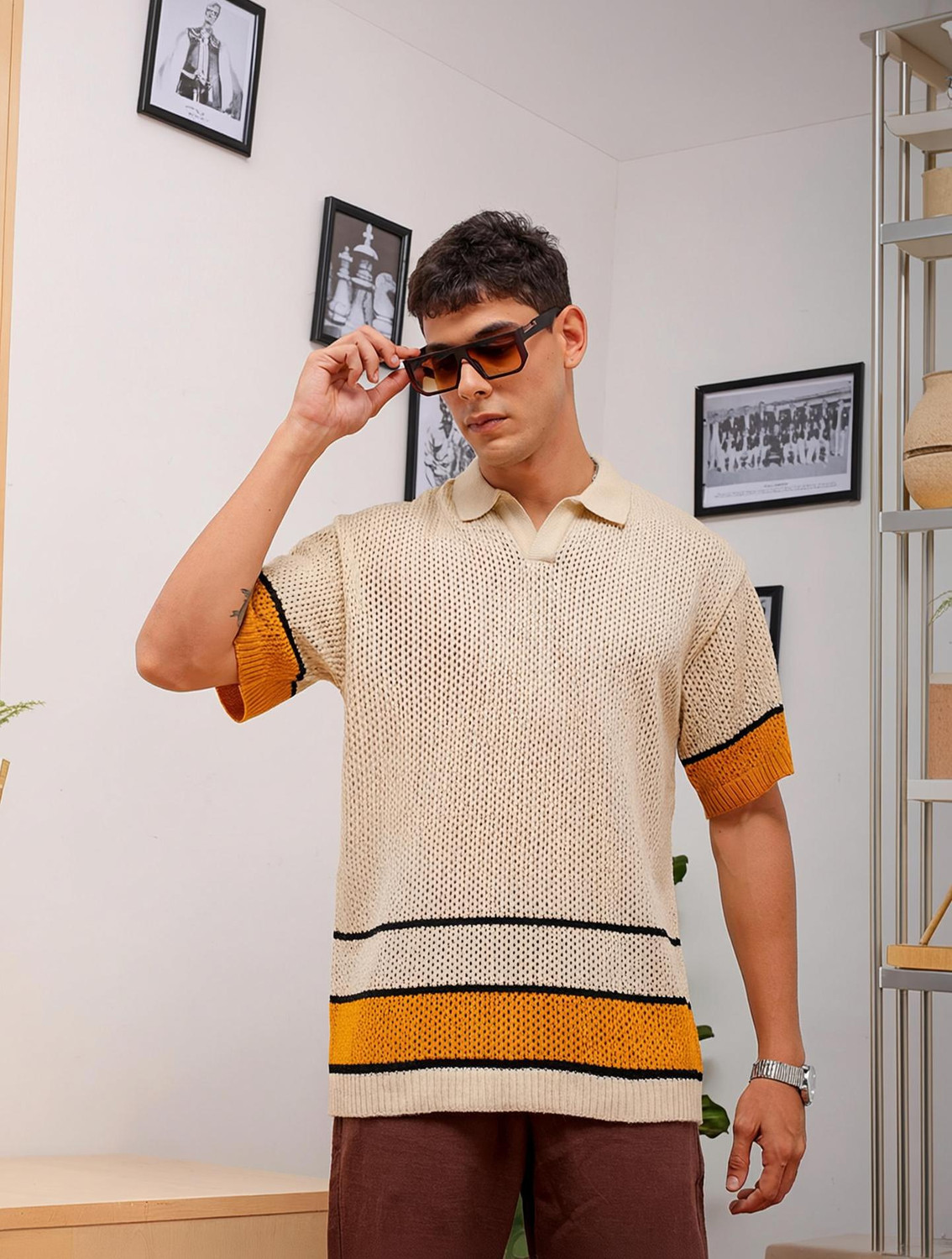 Image of The Indian Garage Co. Men Striped Casual Beige Shirt