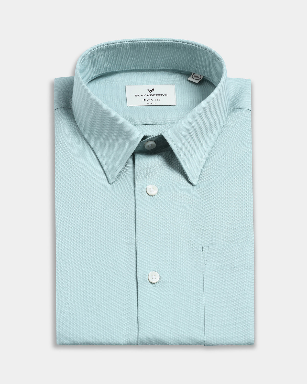 Image of Blackberrys Men Solid Formal Green Shirt