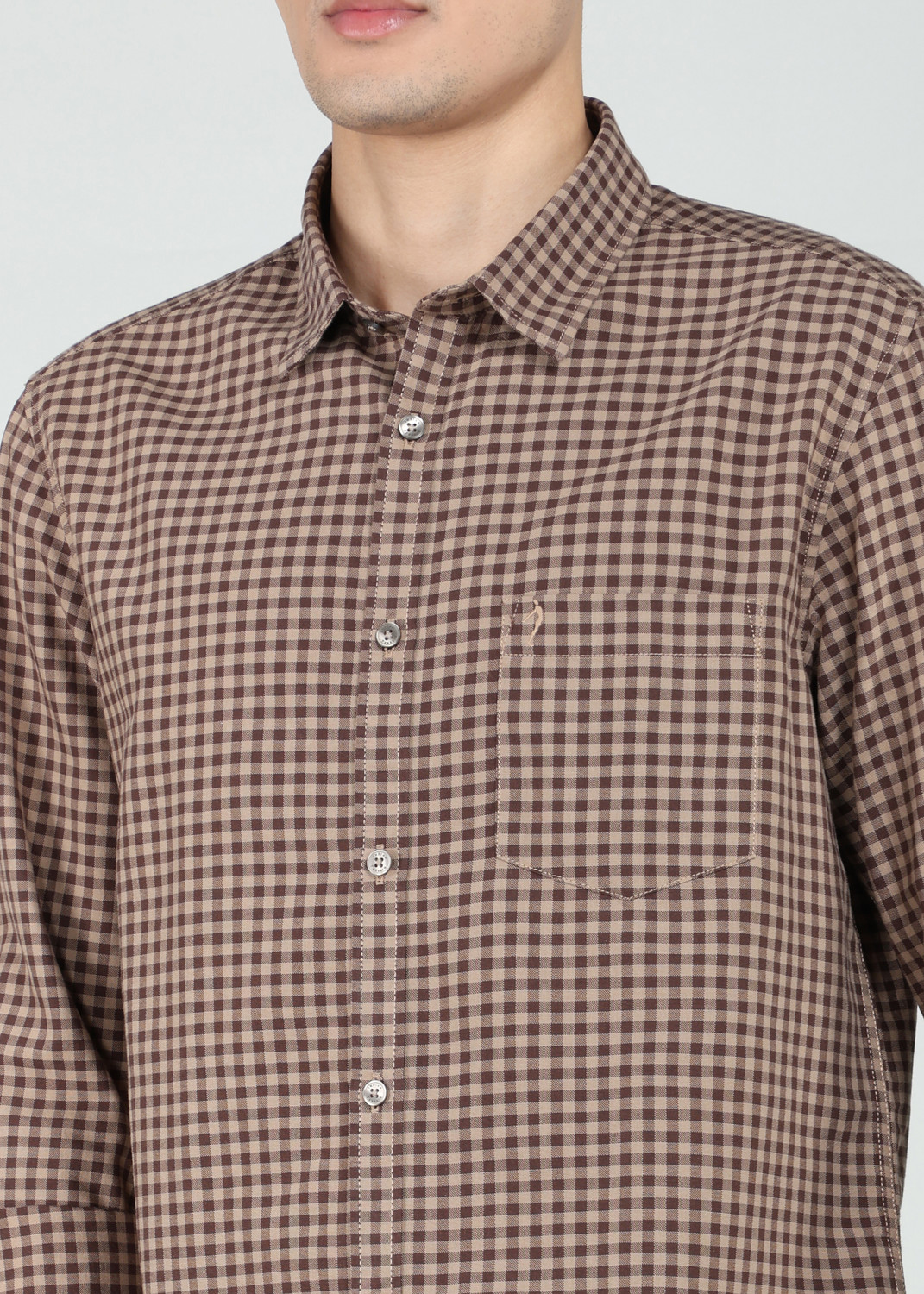 Image of INDIAN TERRAIN Men Checkered Casual Khaki Shirt