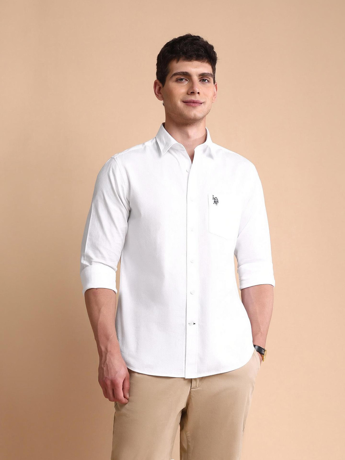 Image of U.S. POLO ASSN. Men Solid Casual White Shirt