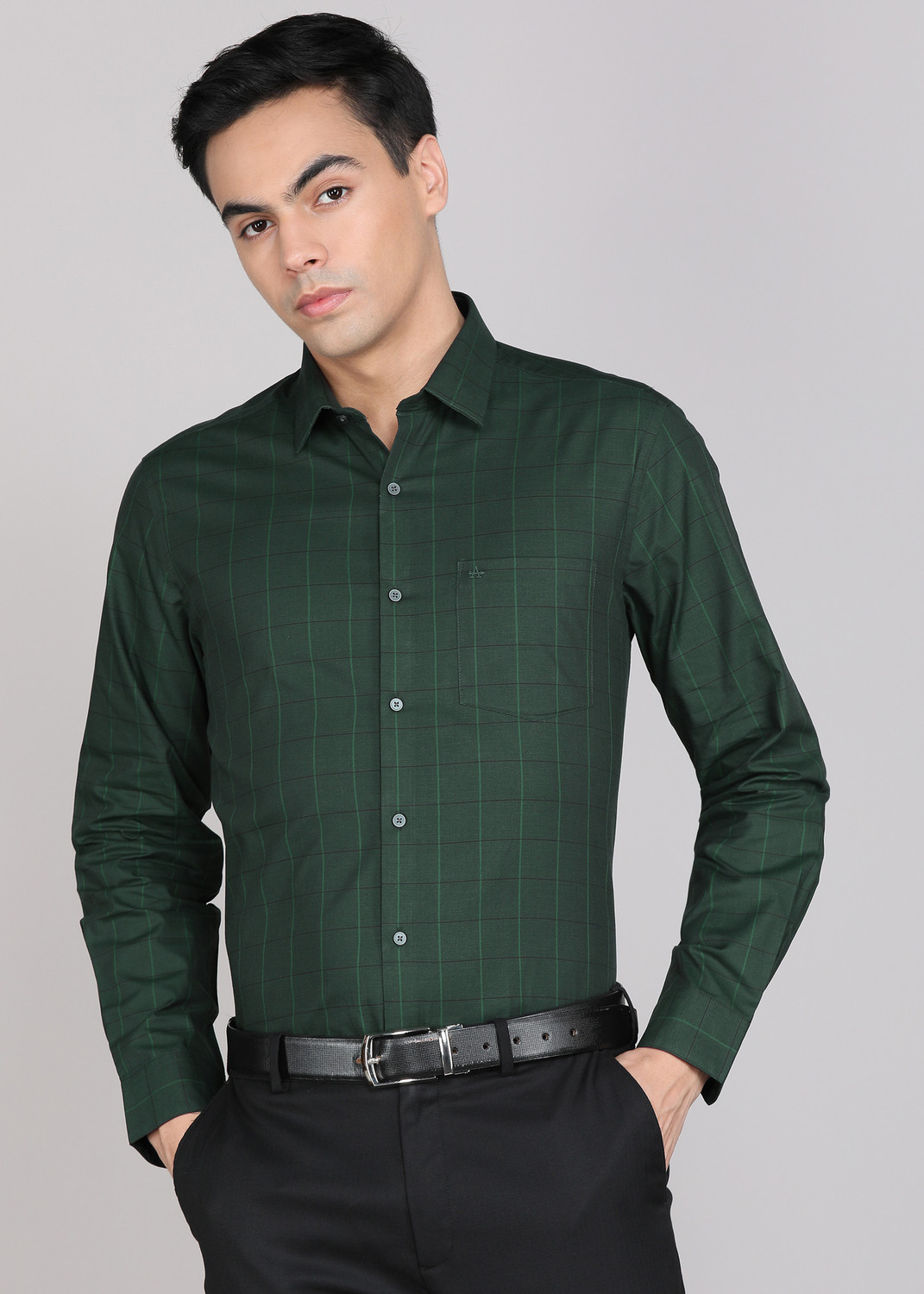 Image of ARROW Men Checkered Formal Dark Green Shirt