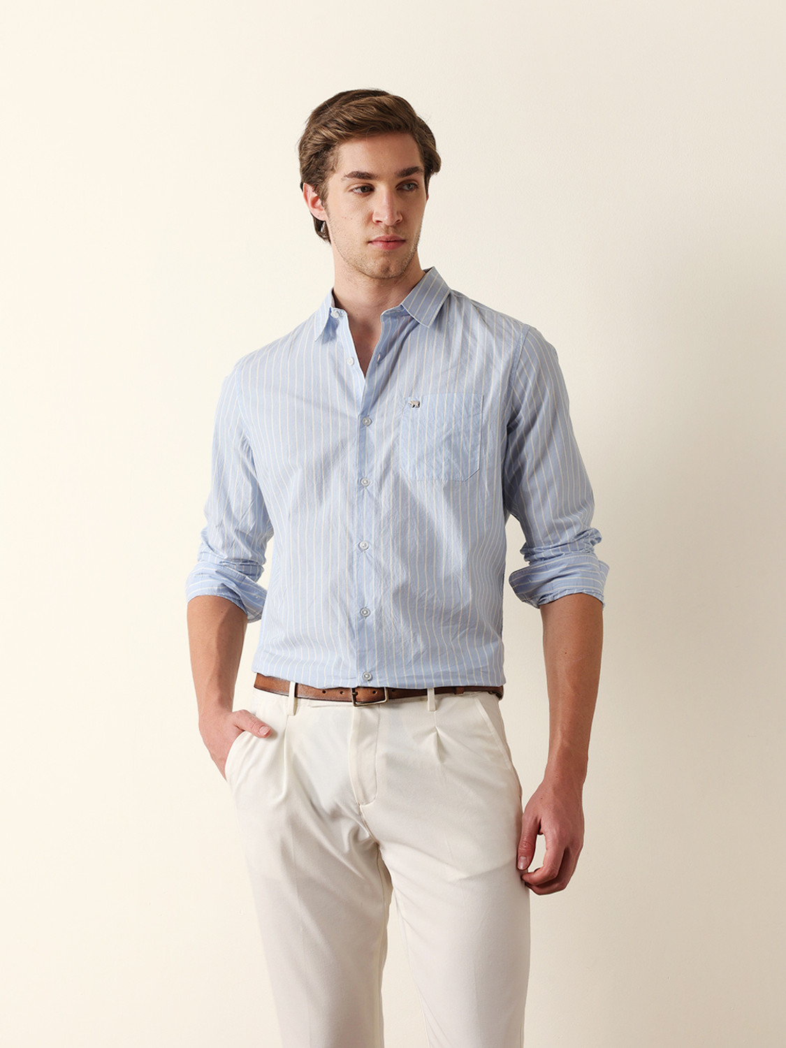 Image of THE BEAR HOUSE Men Striped Casual Blue Shirt