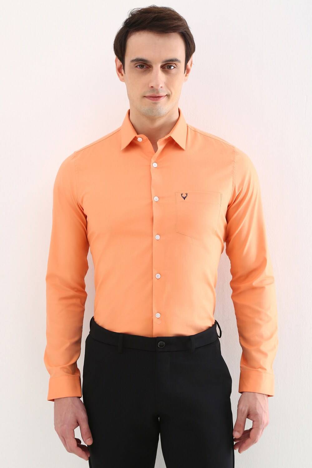 Allen Solly Men Solid Formal Orange Shirt