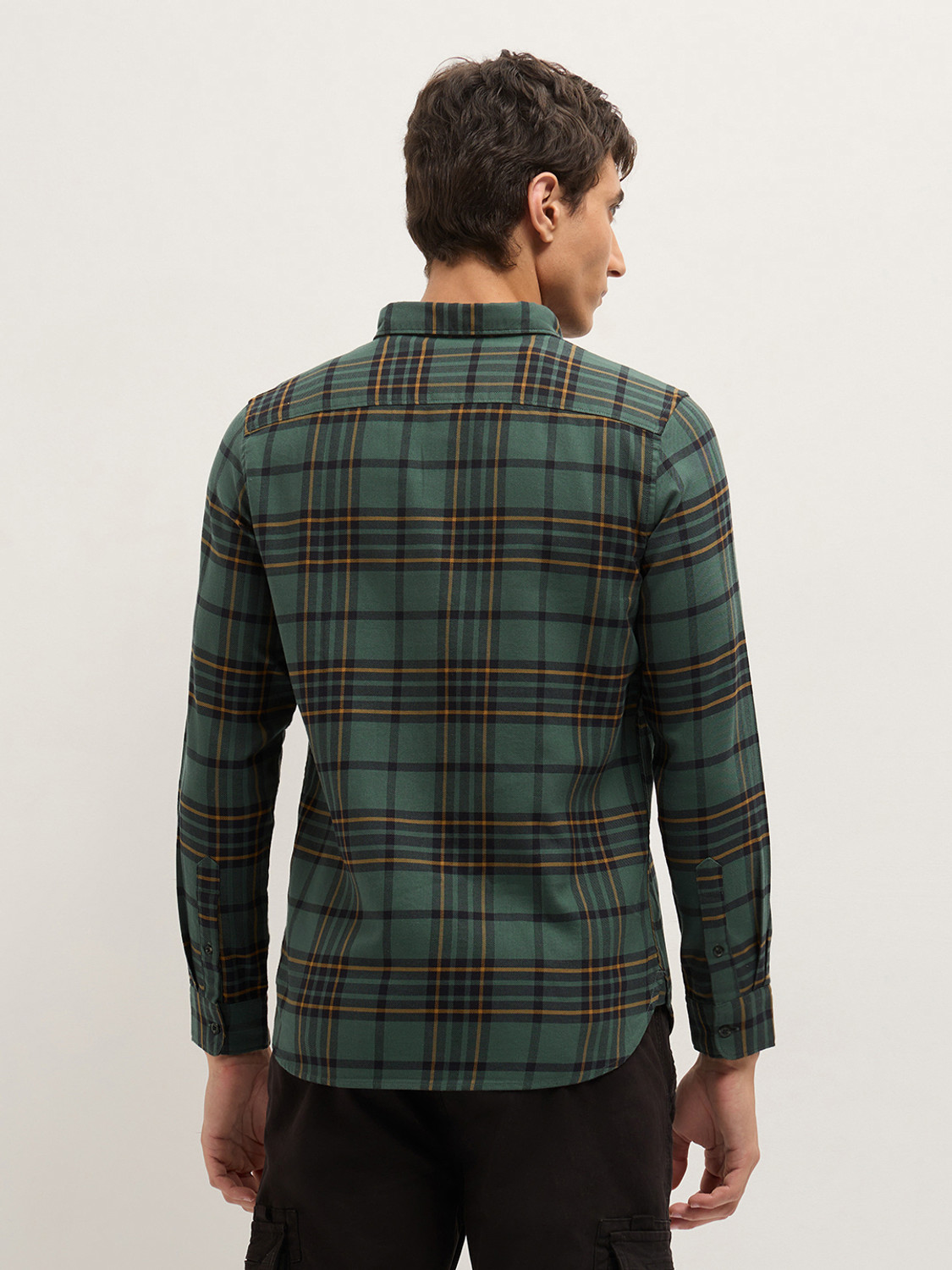 Image of THE BEAR HOUSE Men Checkered Casual Green Shirt