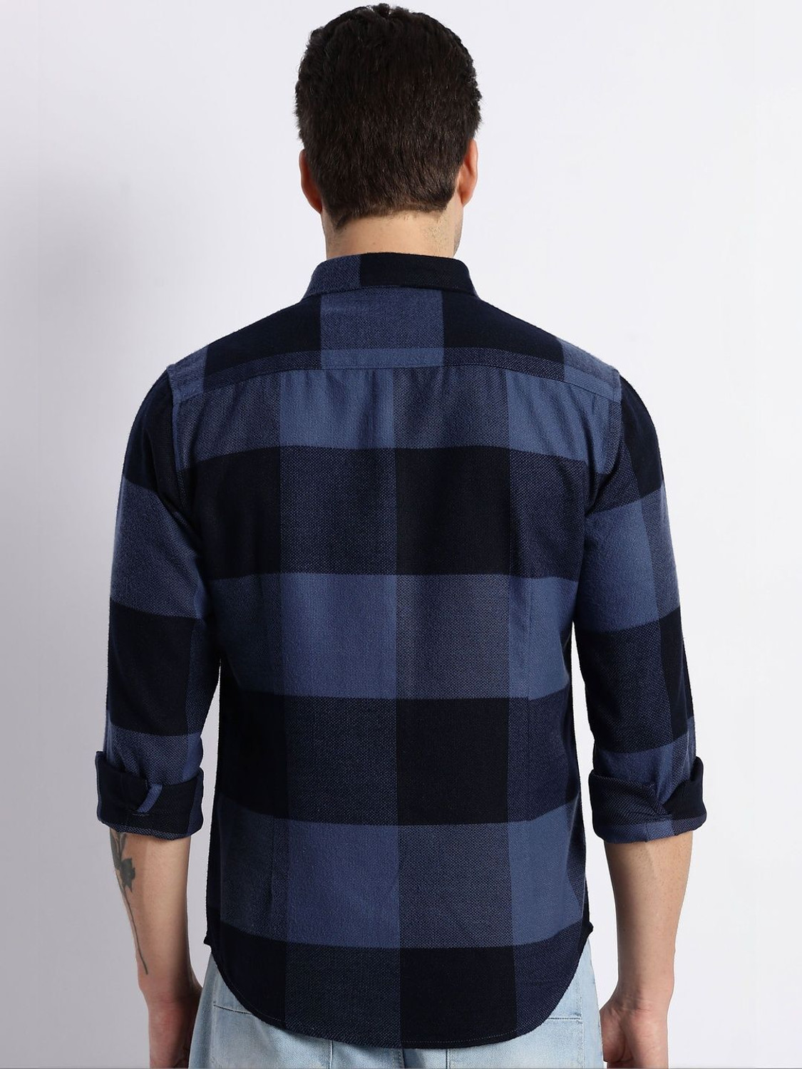 Image of HERE&NOW Men Checkered Casual Blue Shirt