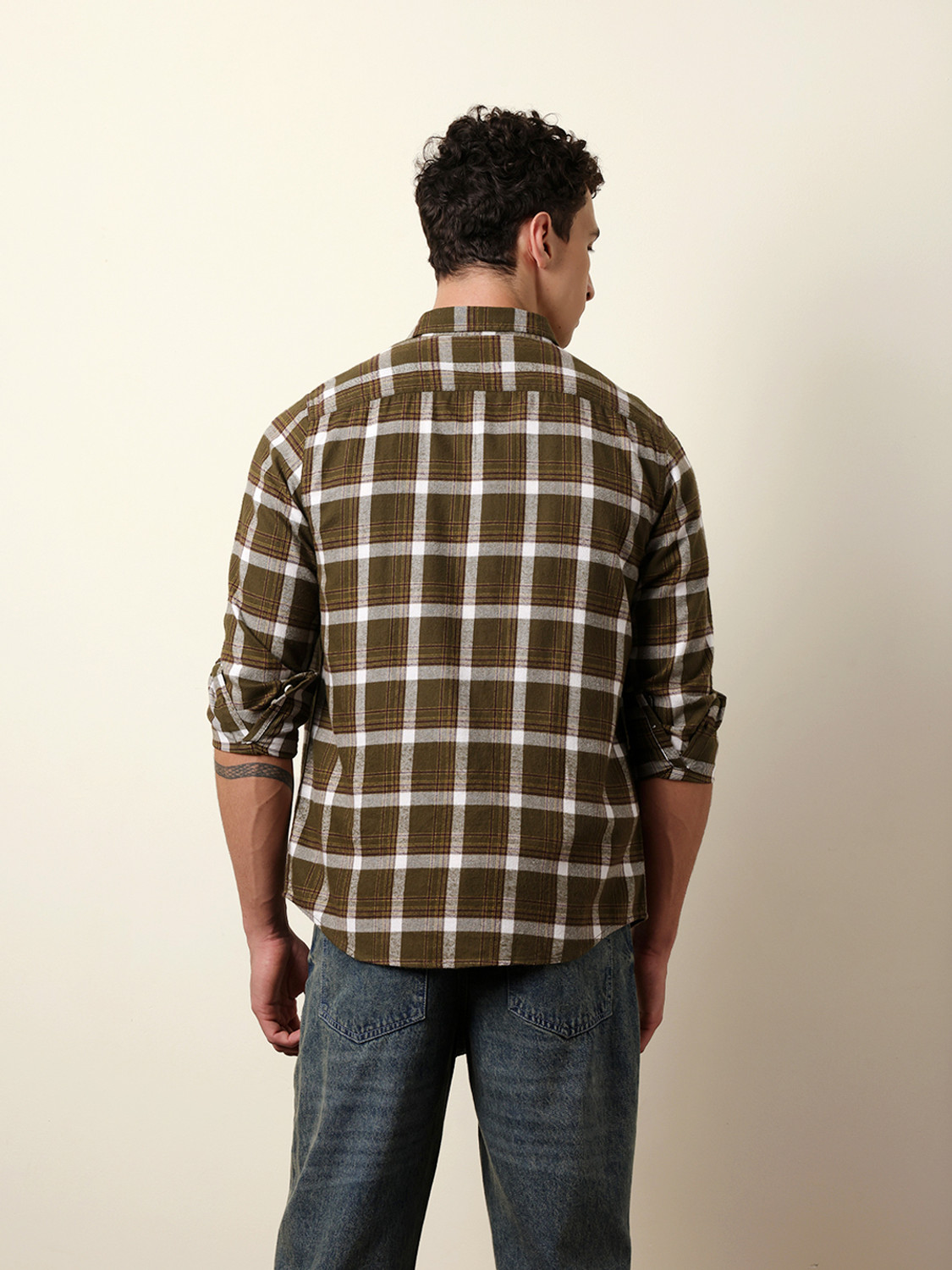 Image of THE BEAR HOUSE Men Checkered Casual Green Shirt