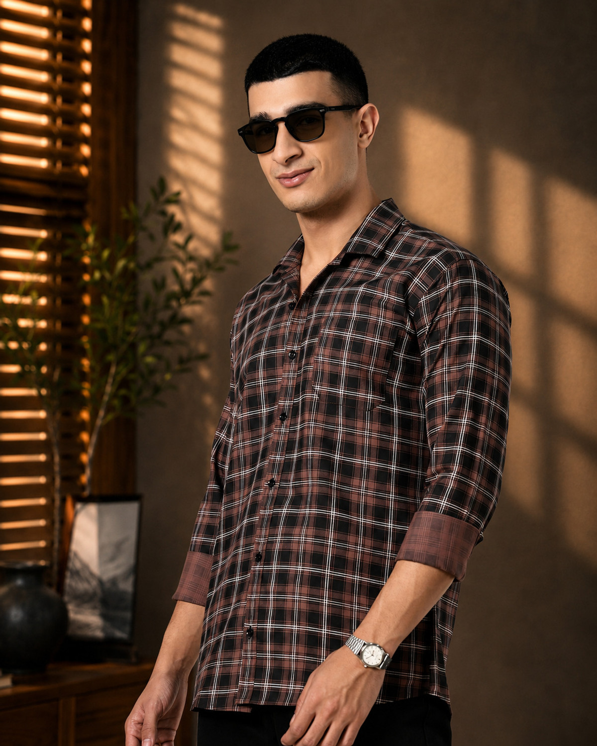 Image of HKV FASHION Men Regular Fit Checkered Spread Collar Casual Shirt