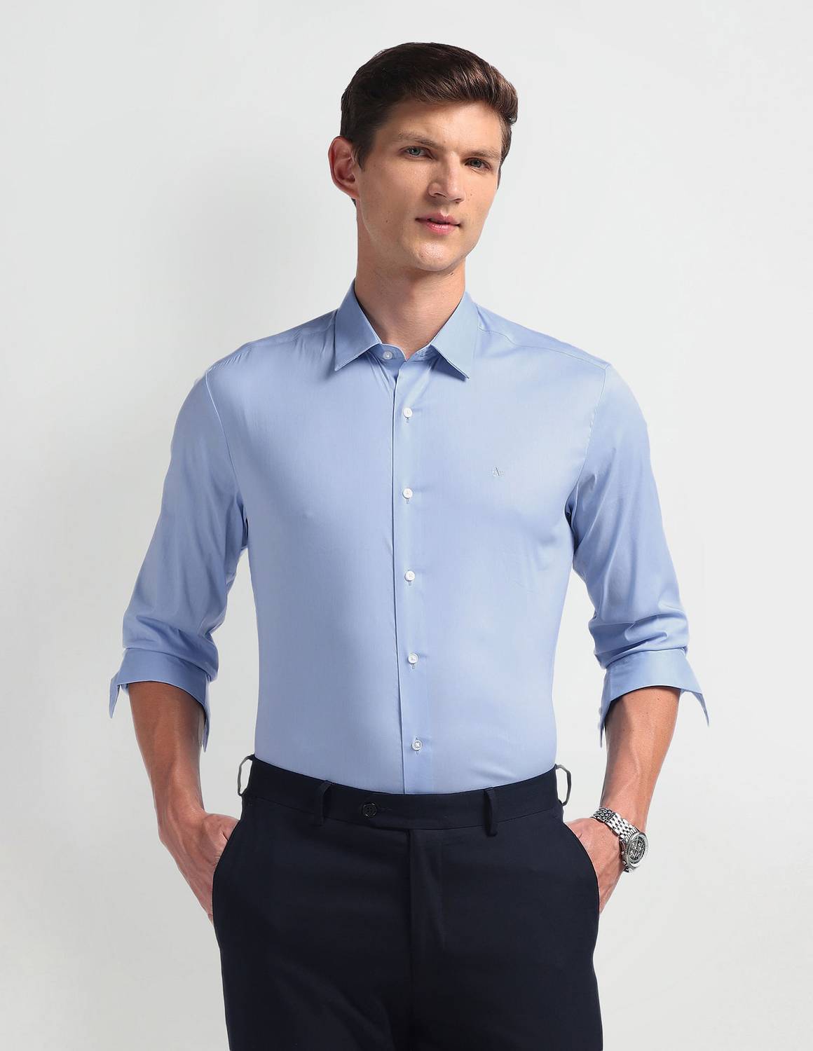 Arrow Newyork Men Solid Formal Blue Shirt