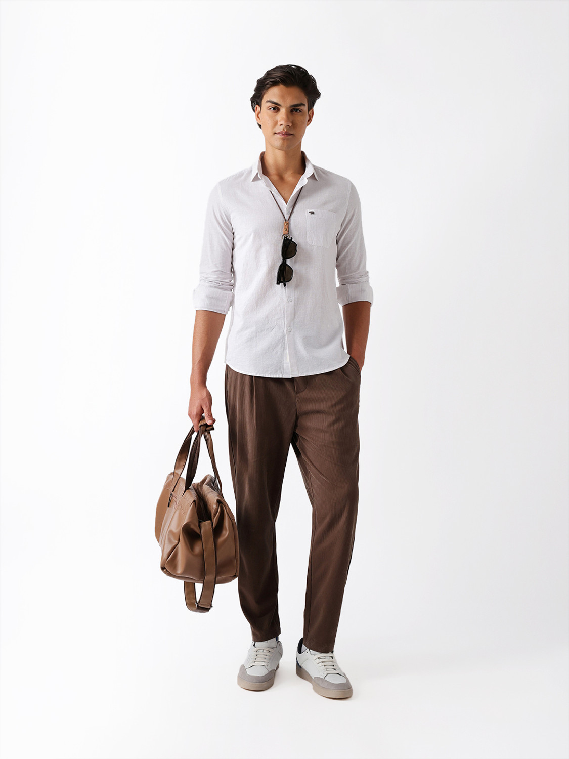 Image of THE BEAR HOUSE Men Solid Casual White Shirt